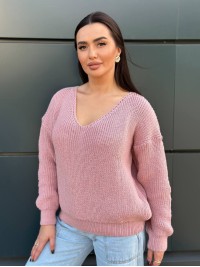 Жіночий светр з з вирізом рожевого кольору 34425