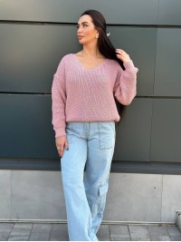 Жіночий светр з з вирізом рожевого кольору 34425