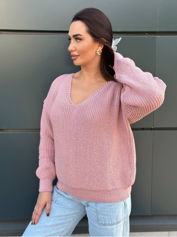 Жіночий светр з з вирізом рожевого кольору 34425
