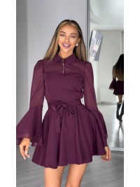 Сукня кліш з шифоновими рукавами бордового кольору 34443