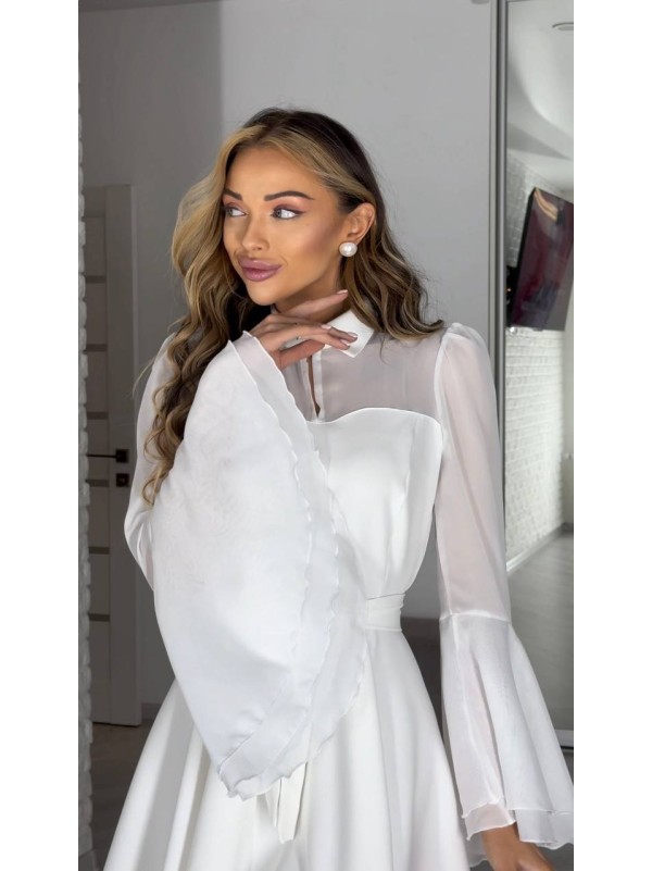 Сукня кліш з шифоновими рукавами молочного кольору 34445