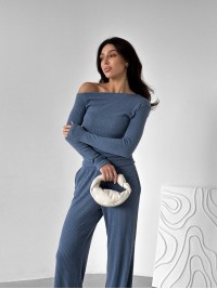 Ангоровий прогулянковий костюм синього кольору 34449