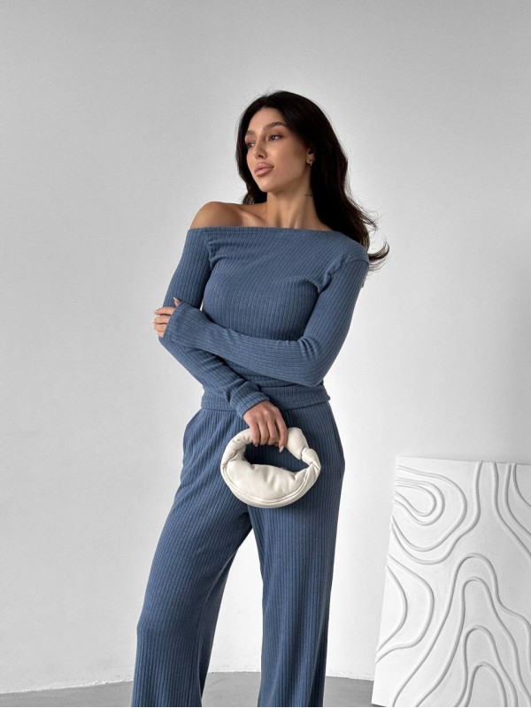 Ангоровий прогулянковий костюм синього кольору 34449