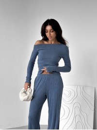 Ангоровий прогулянковий костюм синього кольору 34449