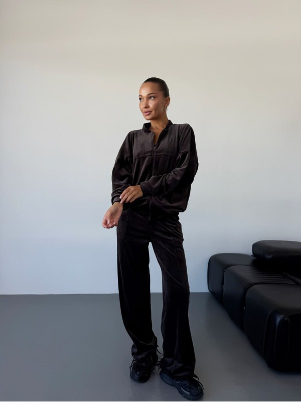 Жіночий велюровий костюм коричневого кольору 34452