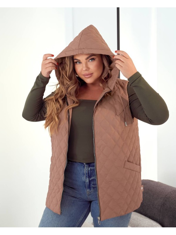 Стьобана жіноча жилетка кавового кольору 34457