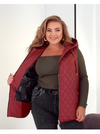 Стьобана жіноча жилетка бордового кольору 34459