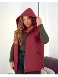Стьобана жіноча жилетка бордового кольору 34459