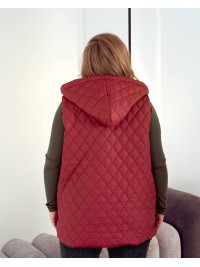 Стьобана жіноча жилетка бордового кольору 34459