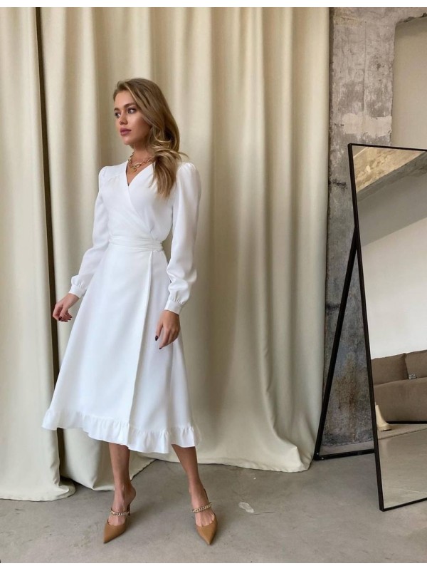 Сукня міді на запах молочного кольору 34470