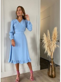 Сукня міді на запах блакитного кольору 34471
