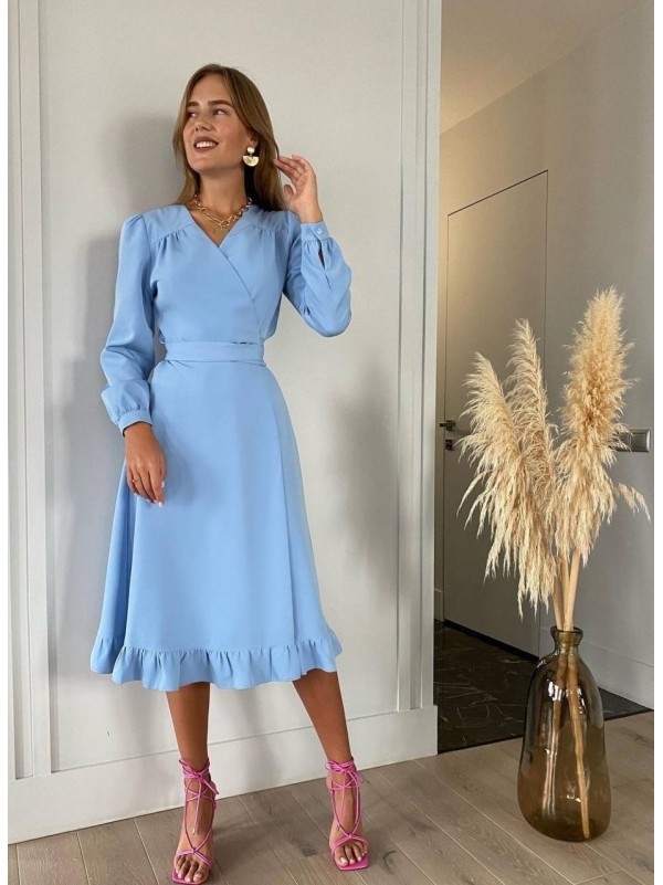 Сукня міді на запах блакитного кольору 34471