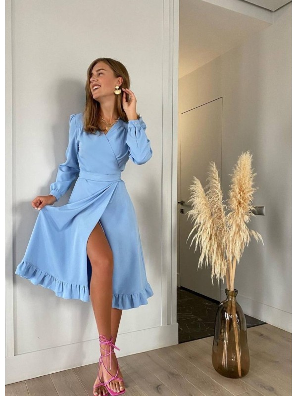 Сукня міді на запах блакитного кольору 34471