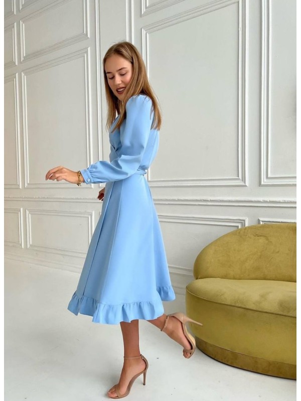 Сукня міді на запах блакитного кольору 34471