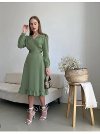 Сукня міді на запах оливкового кольору 34472