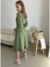 Сукня міді на запах оливкового кольору 34472