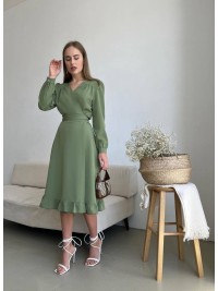 Сукня міді на запах оливкового кольору 34472