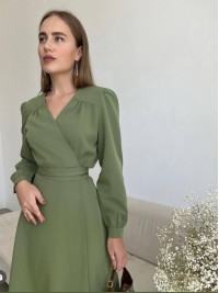 Сукня міді на запах оливкового кольору 34472