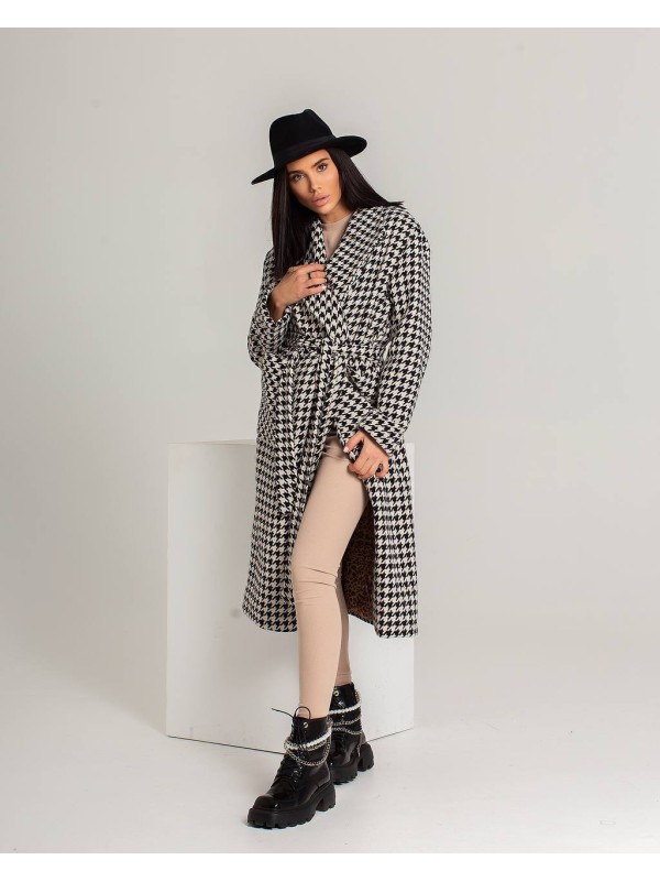 Жіноче легке кашемірове пальто чорно-бiлого кольору 34474