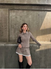 Жіночий костюм 2-ка зі спідницею кавового кольору 34476