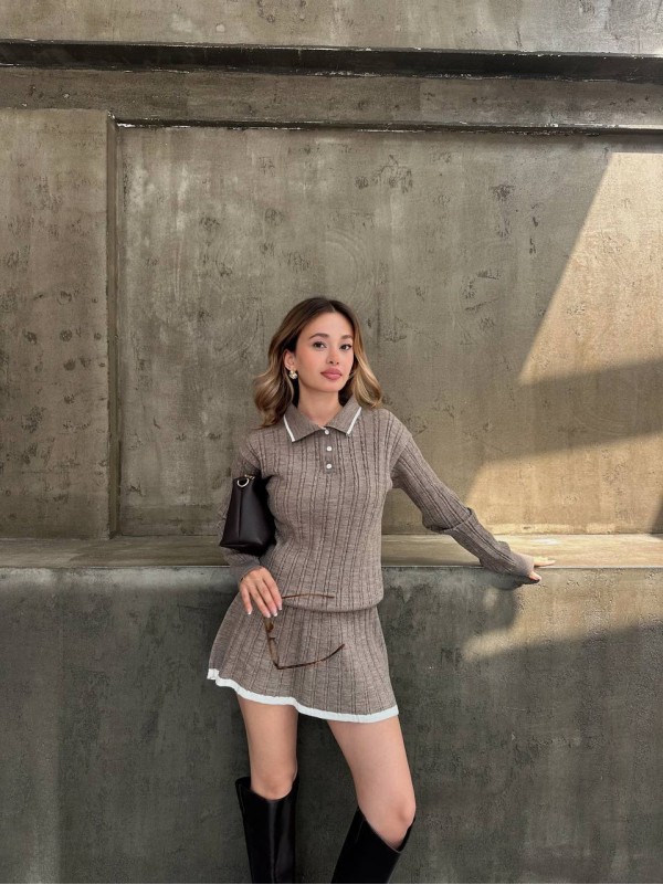 Жіночий костюм 2-ка зі спідницею кавового кольору 34476