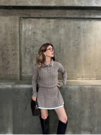 Жіночий костюм 2-ка зі спідницею кавового кольору 34476