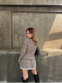 Жіночий костюм 2-ка зі спідницею кавового кольору 34476