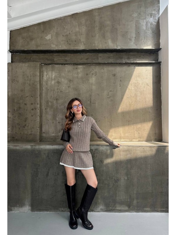 Жіночий костюм 2-ка зі спідницею кавового кольору 34476