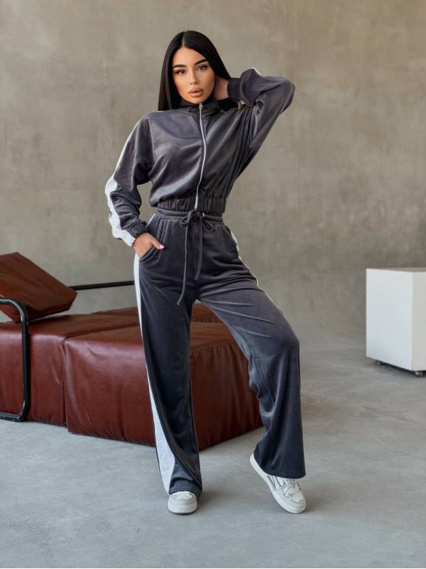 Жiночiй велюровий костюм з лампасами графiтового кольору 34477