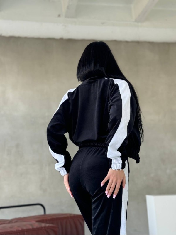 Жiночiй велюровий костюм з лампасами чорного кольору 34478