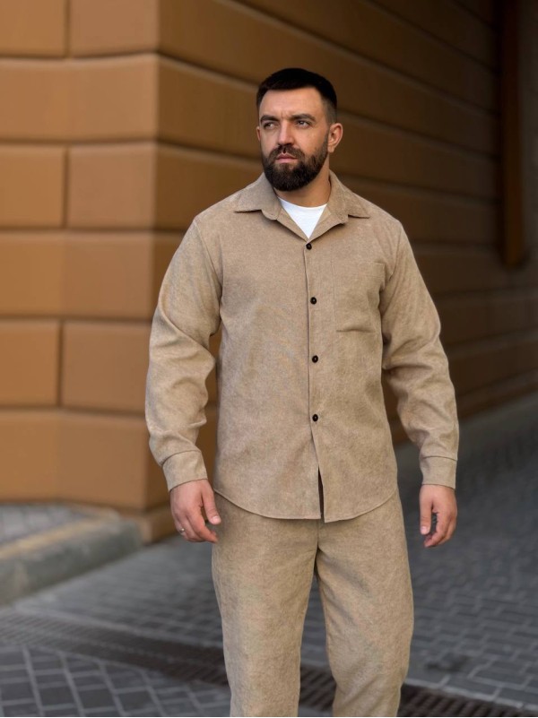 Чоловічий вельветовий костюм бежевого кольору 34480