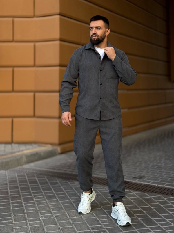 Чоловічий вельветовий костюм графiтового кольору 34481