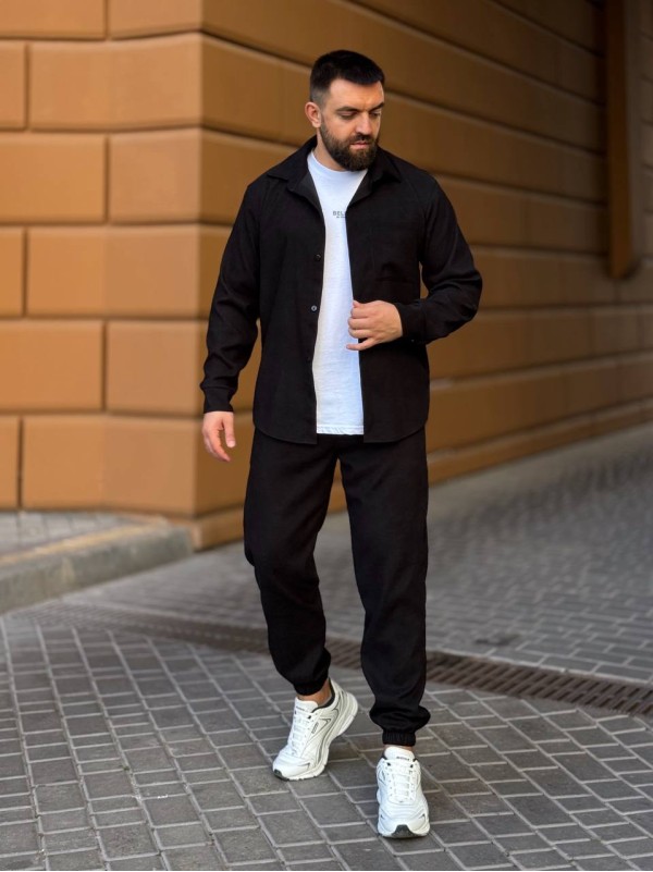 Чоловічий вельветовий костюм чорного кольору 34482