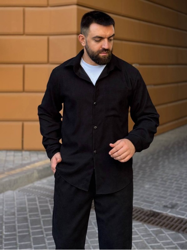 Чоловічий вельветовий костюм чорного кольору 34482