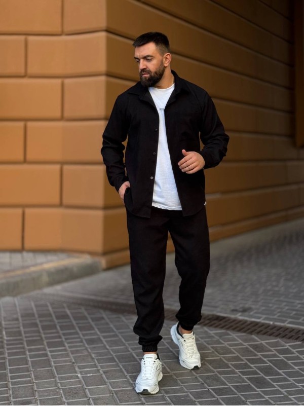 Чоловічий вельветовий костюм чорного кольору 34482