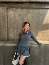 Жіночий костюм 2-ка зі спідницею сiрого кольору 34495