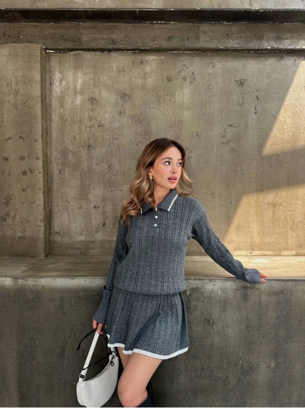 Жіночий костюм 2-ка зі спідницею сiрого кольору 34495