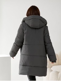 Жіноча куртка стьобана з капюшоном графiтового кольору 34498