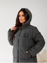 Жіноча куртка стьобана з капюшоном графiтового кольору 34498