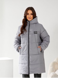Жіноча куртка стьобана з капюшоном сiрого кольору 34499