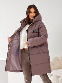 Жіноча куртка стьобана з капюшоном пудрового кольору 34500