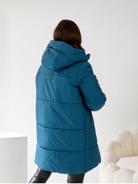 Жіноча куртка стьобана з капюшоном кольору морської хвилі 34501