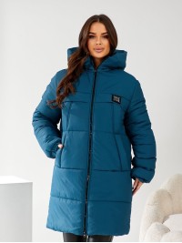 Жіноча куртка стьобана з капюшоном кольору морської хвилі 34501