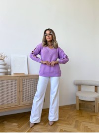 Жіночий светр з прорізами на рукавах бузкового кольору 34505