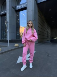 Жіночий теплий костюм з капюшоном рожевого кольору 34515