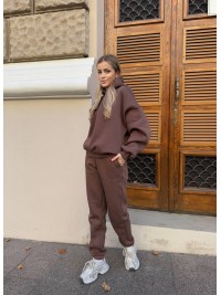 Жіночий теплий костюм з капюшоном кавового кольору 34516