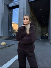 Жіночий теплий костюм з капюшоном коричневого кольору 34517