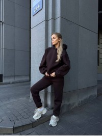 Жіночий теплий костюм з капюшоном коричневого кольору 34517