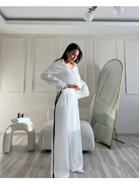 Жiночi штани палацо з лампасами молочного кольору 34523