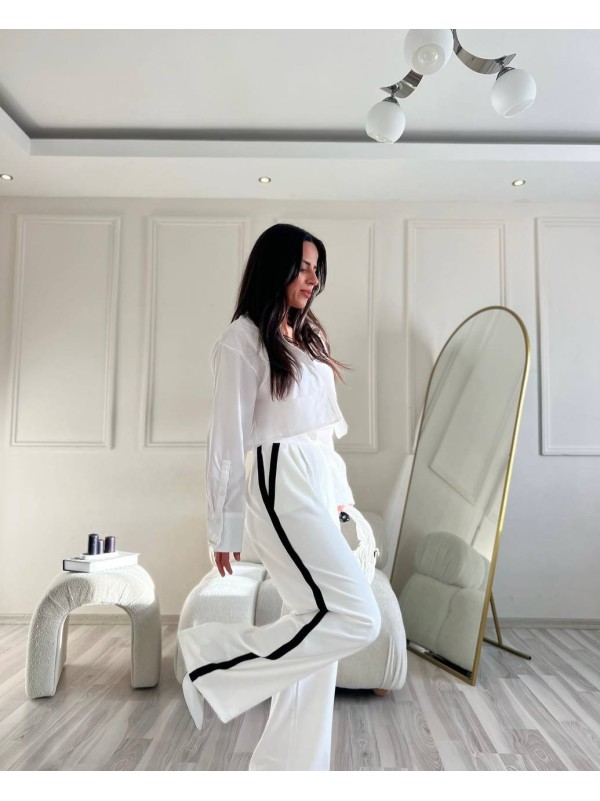 Жiночi штани палацо з лампасами молочного кольору 34523